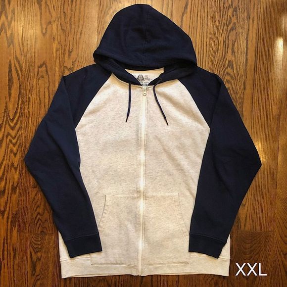 AMERICAN RAG Men’s Navy Ivory Raglan Full Zipper Hoodie Jacket Sweatshirt Sz XXL - Picture 1 of 6